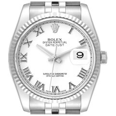 Rolex Datejust Steel White Gold Roman Dial Mens Watch 116234