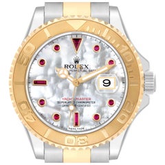 Rolex Yachtmaster Steel Yellow Gold Mother Of Pearl Ruby Dial Mens Watch