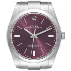 Rolex Oyster Perpetual Red Grape Dial Steel Mens Watch 114300 Box Card