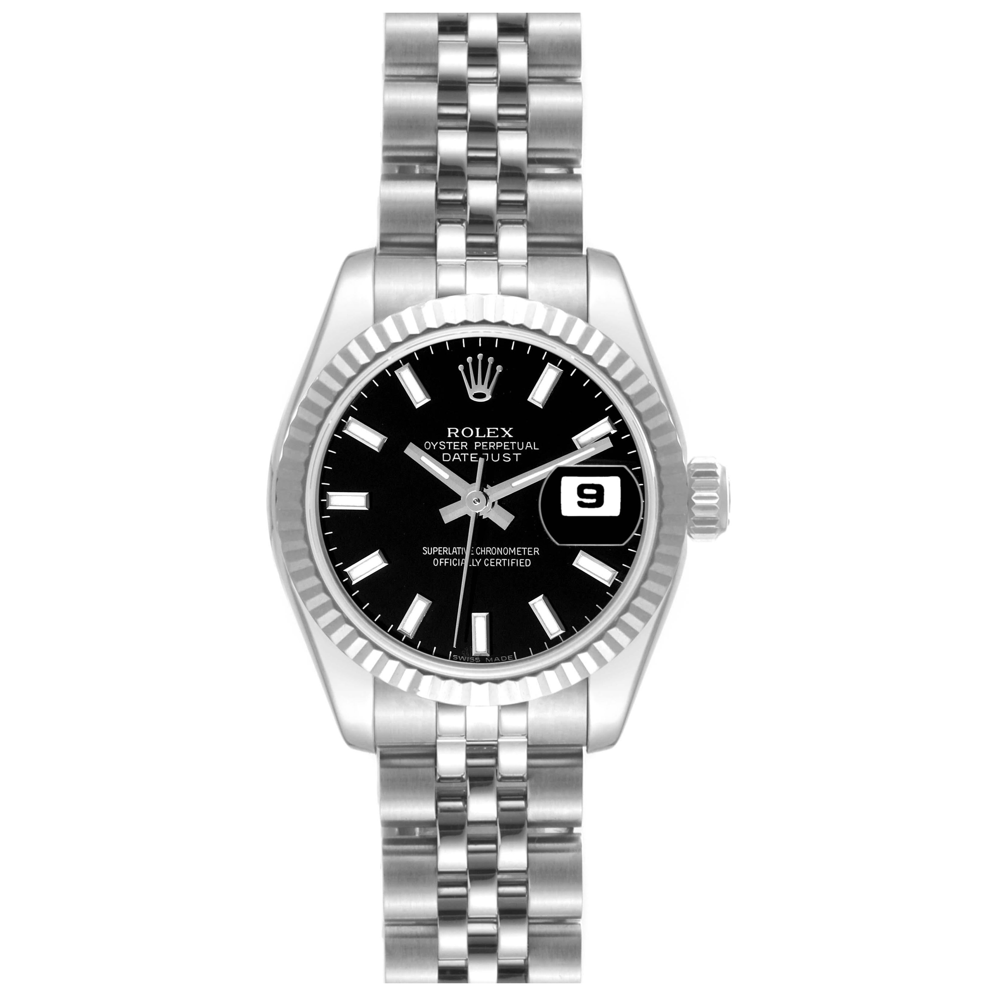 Rolex Datejust Steel White Gold Black Dial Ladies Watch 179174 Box Papers