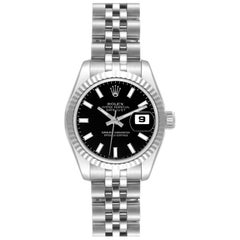 Rolex Datejust Steel White Gold Black Dial Ladies Watch 179174 Box Papers