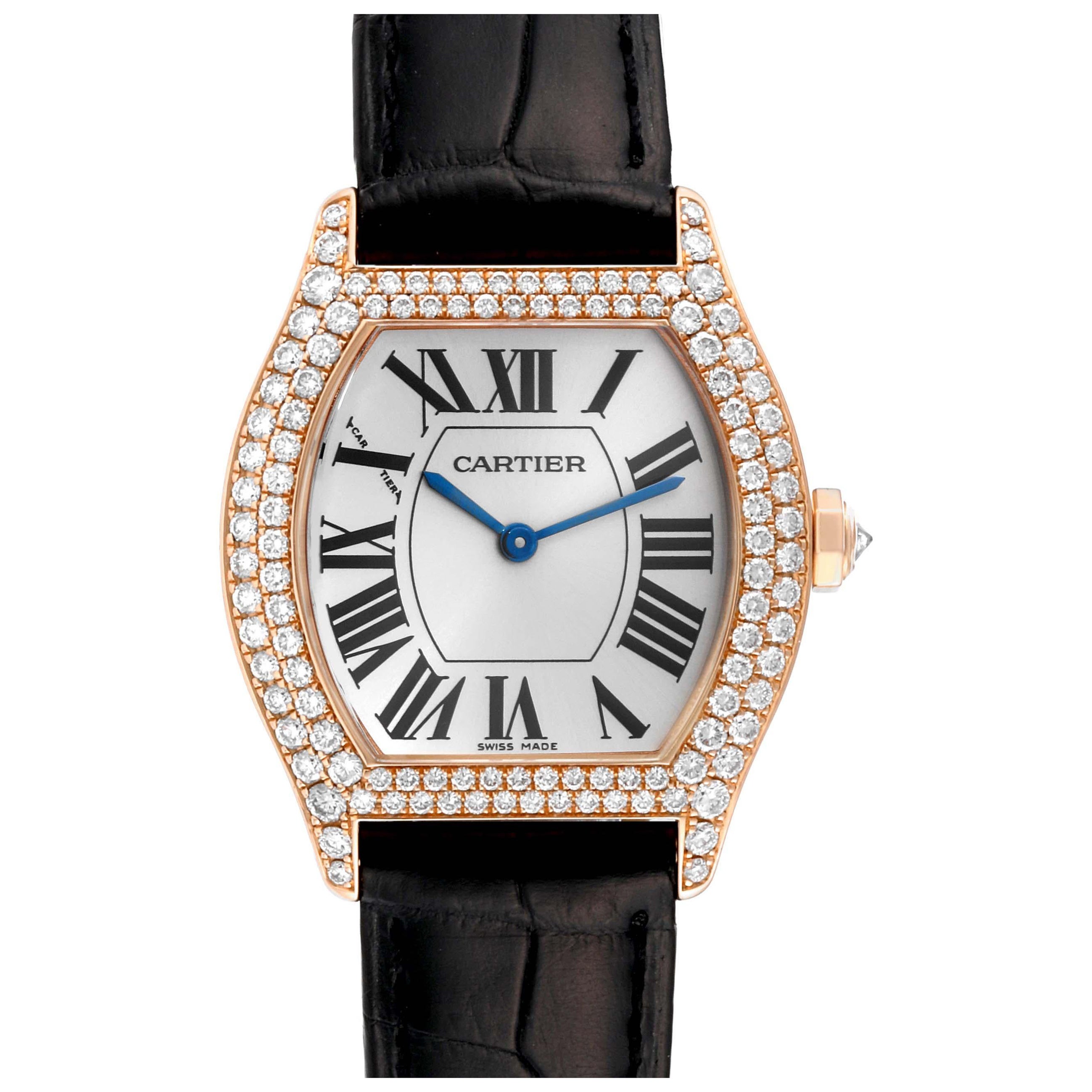 Cartier Montre Tortue en or rose avec lunette en diamants pour femmes WA503751 en vente