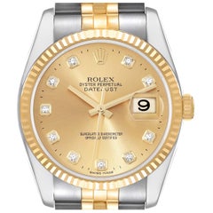 Rolex Datejust Steel Yellow Gold Champagne Diamond Dial Mens Watch 116233