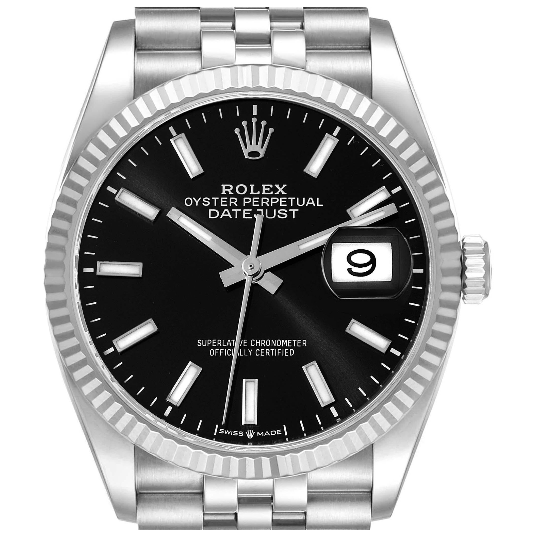 Rolex Datejust Steel White Gold Black Dial Mens Watch 126234 Unworn
