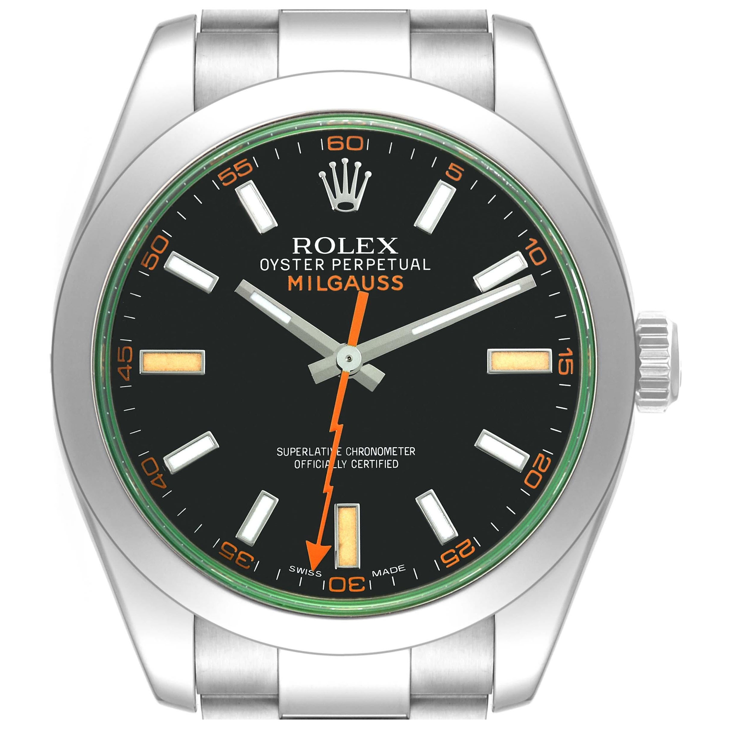 Rolex Milgauss Black Dial Green Crystal Steel Mens Watch 116400 Box Card For Sale