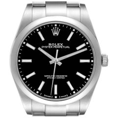 Used Rolex Oyster Perpetual 39 Black Dial Steel Mens Watch 114300 Box Card
