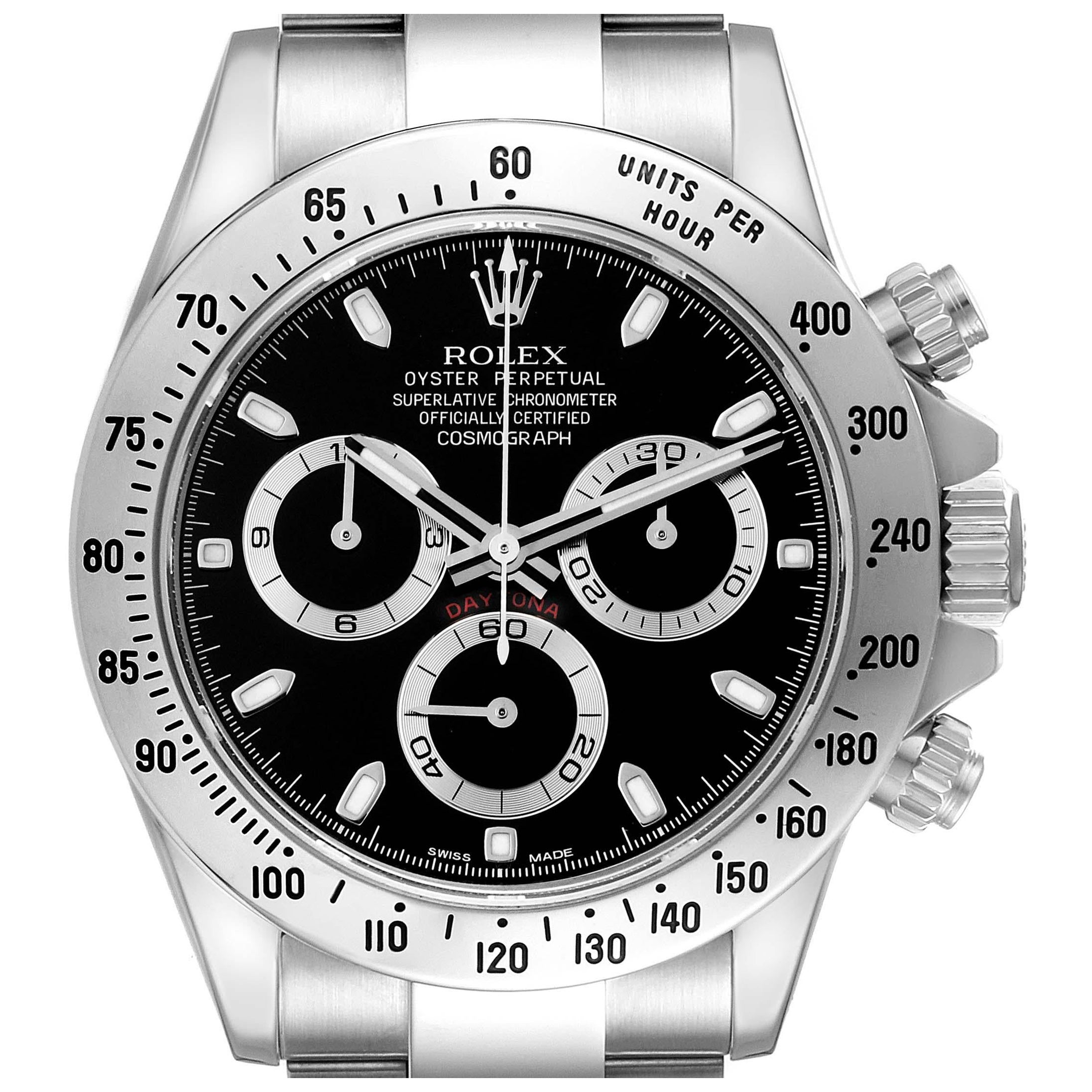 Rolex Daytona Chronograph Black Dial Steel Mens Watch 116520 Box Card For Sale