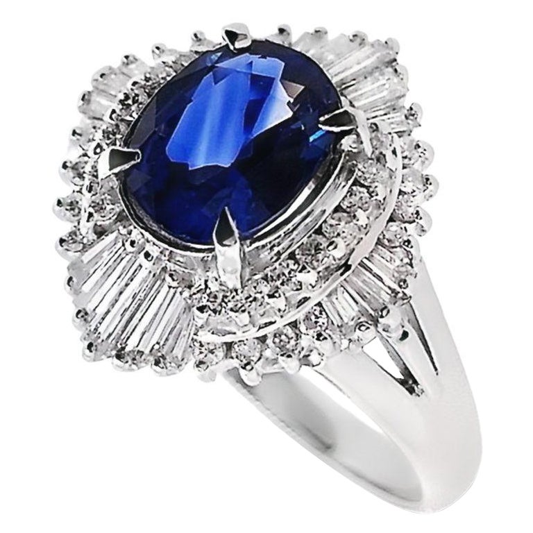 IGI Certified 1.30ct Vivid Blue Sapphire 0.50ct Natural Diamonds Platinum Ring For Sale