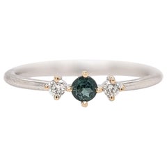 Natural Alexandrite Ring w Natural Diamond Accents in 14K White Gold Round 3mm