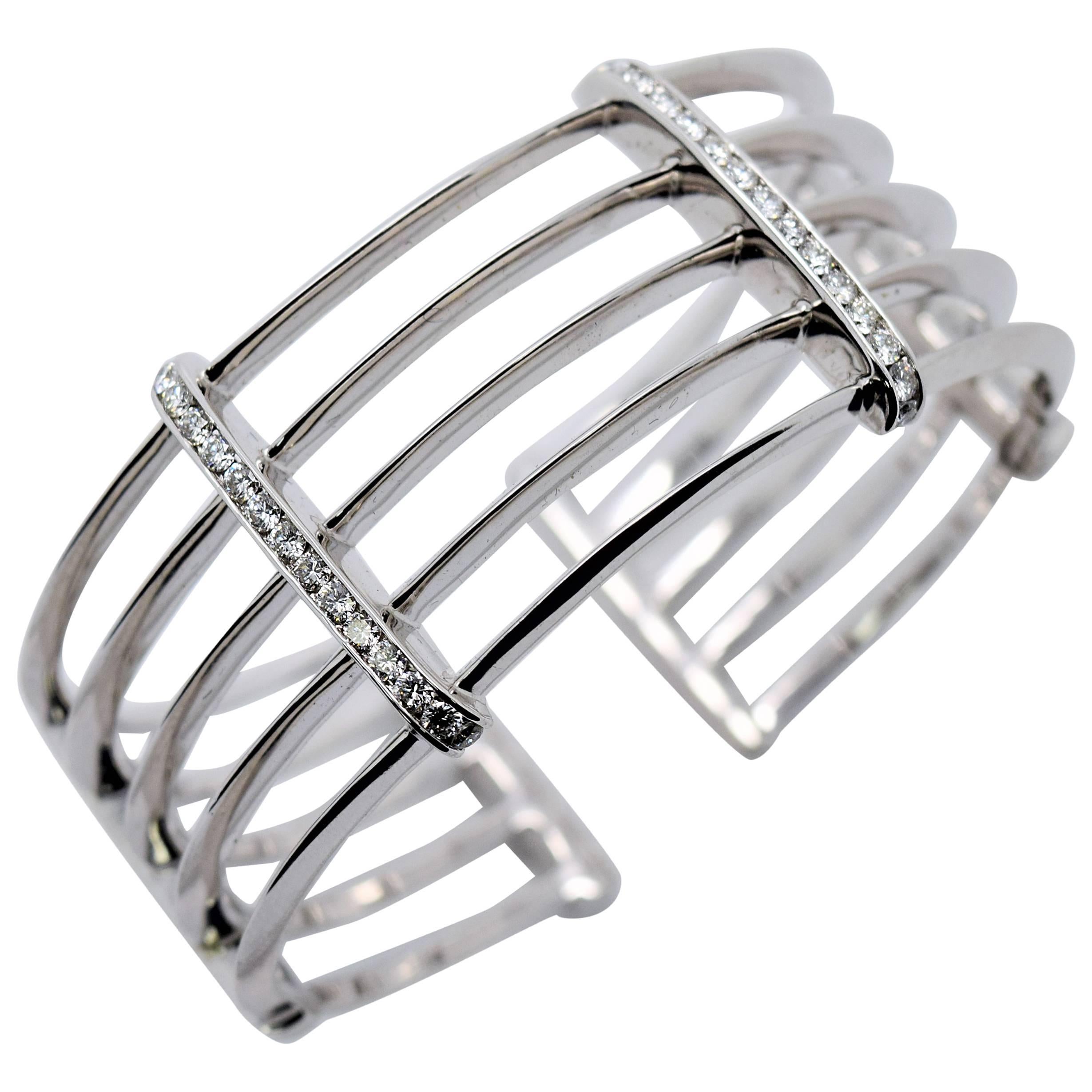 Mouawad White Gold and Diamond Cuff Bracelet  For Sale