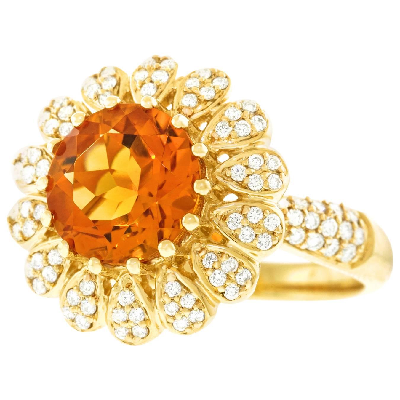 Charming Citrine Diamond Gold Ring