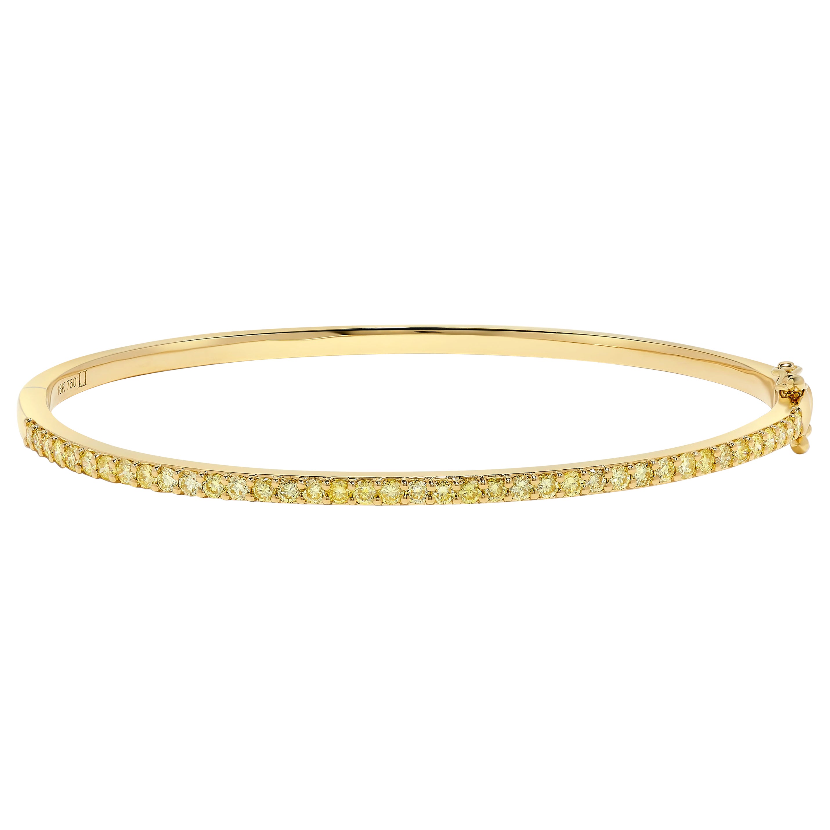 Natural Yellow Round Diamond 1.21 Carat TW Yellow Gold Cuff Bracelet For Sale