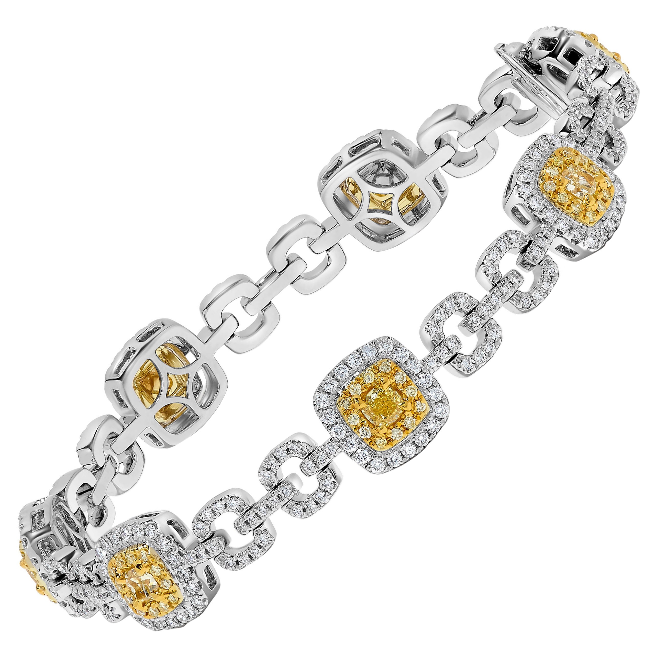 Natürlicher gelber Cushion-Diamant 3,84 Karat TW Gold Tennisarmband