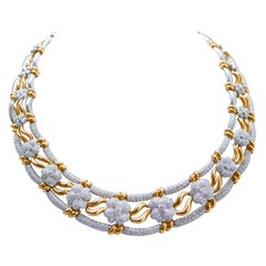 Halskette aus Diamanten, 18 Karat Gelbgold und Weißgold.