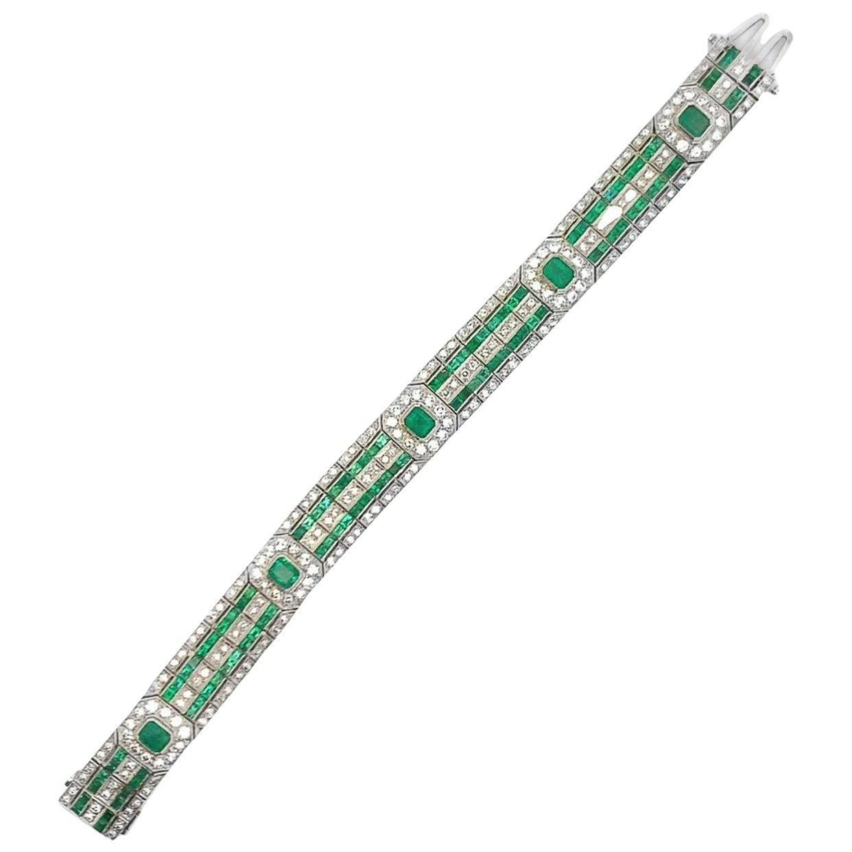 Art déco-Armband mit Smaragd und Diamanten im Angebot