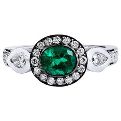 H&H Oval Emerald Diamond Gold Ring