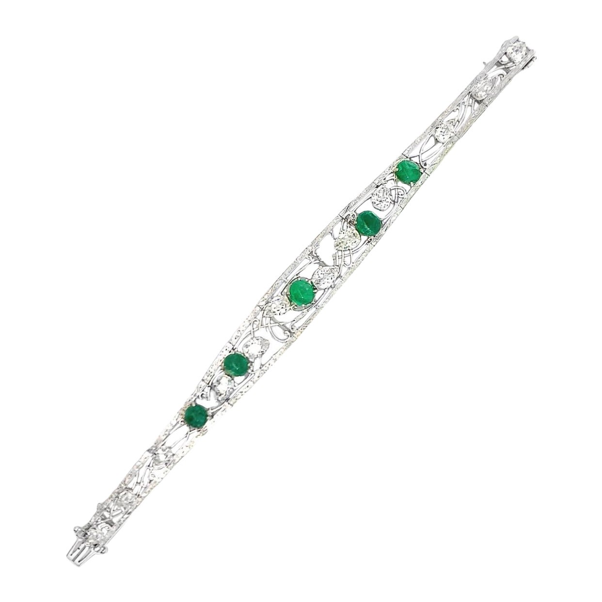 Cabochon Emerald and Diamond Bracelet For Sale