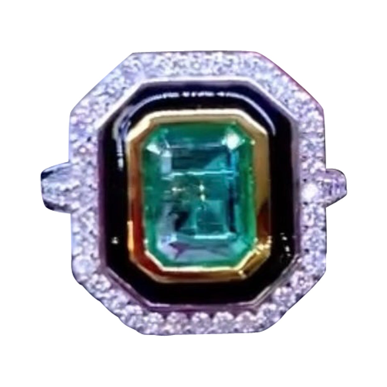 AIG Certified 2.75 Zambian Emerald  Diamonds 18K Gold Ring  For Sale