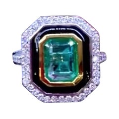 AIG Certified 2.75 Zambian Emerald  Diamonds 18K Gold Ring 