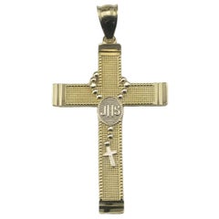 Pendentif croix et perles roses en or jaune 14 carats n°16753