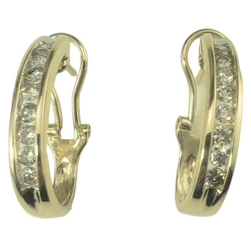 14 Karat Yellow Gold and Diamond Half Oval Hoop Earrings #16751 For Sale