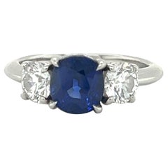 Tiffany & Co. Sapphire & Diamond Three-Stone Platinum Ring