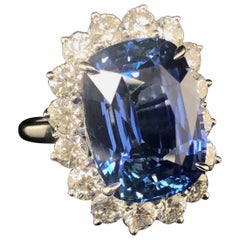 Platinum 19.50 CTS Ceylon Sapphire and Diamond Ring