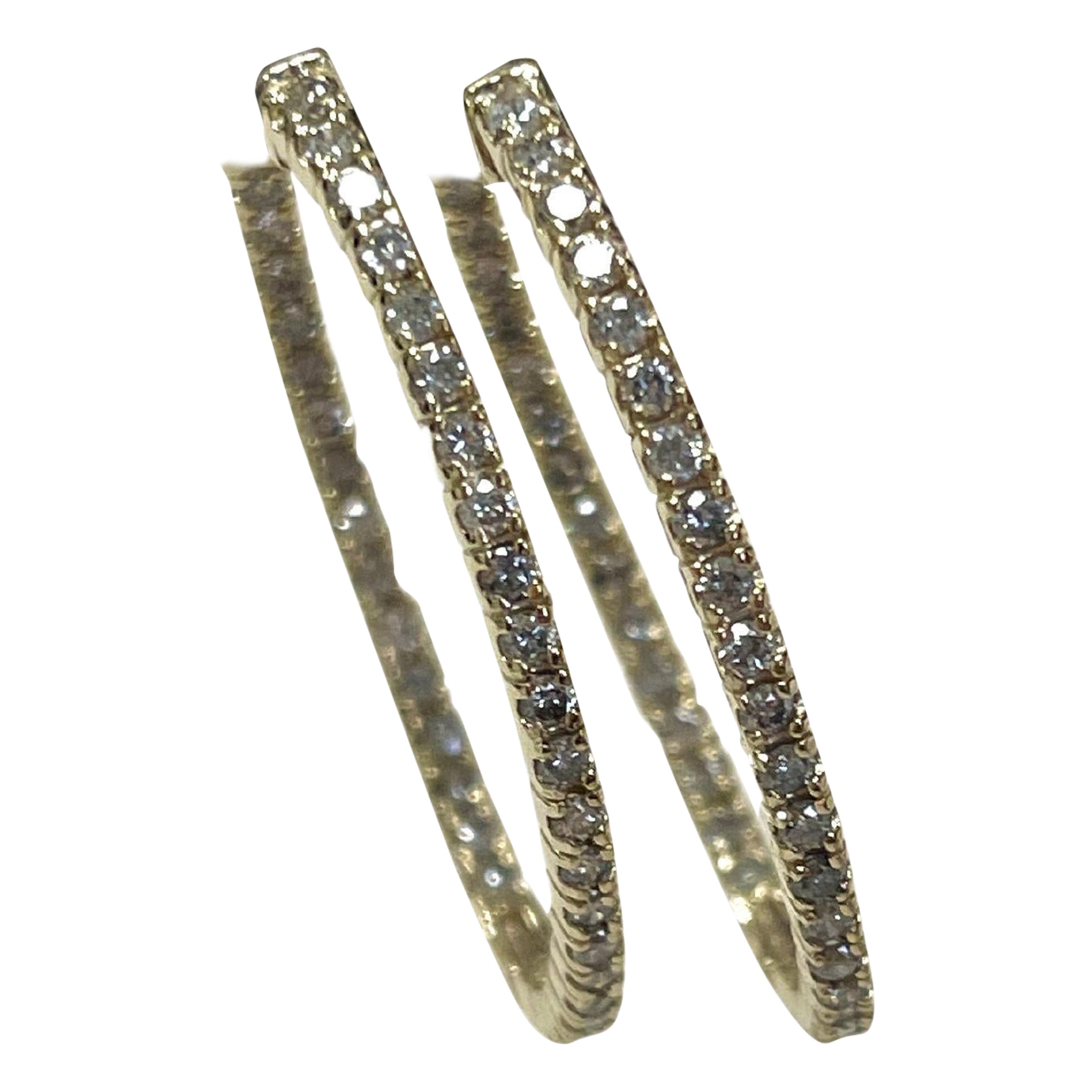 1.77 Carat Diamond Oval Hoops Earrings 14 Karat Yellow Gold For Sale