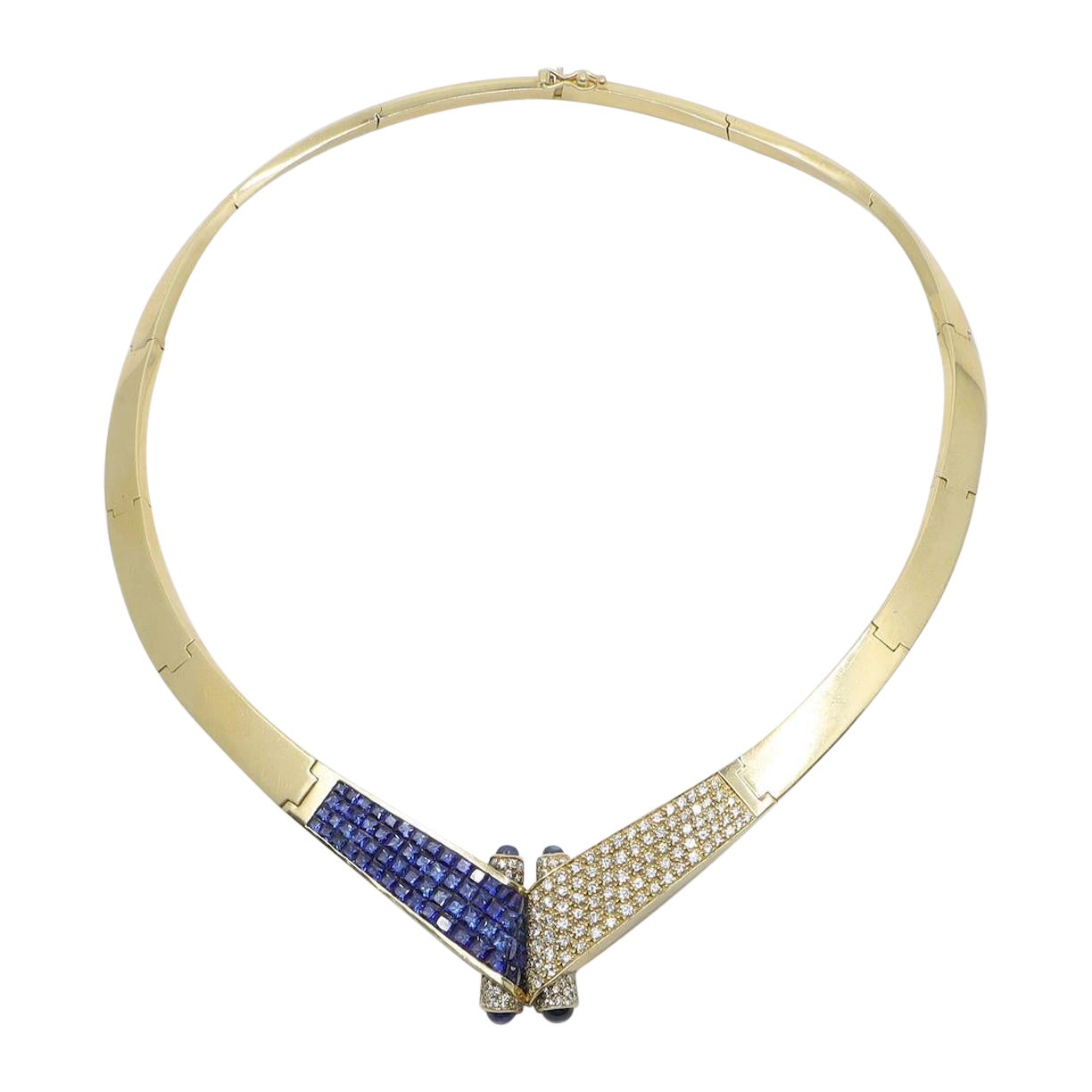Vintage 18K Gold Sapphire Diamond Torque Necklace