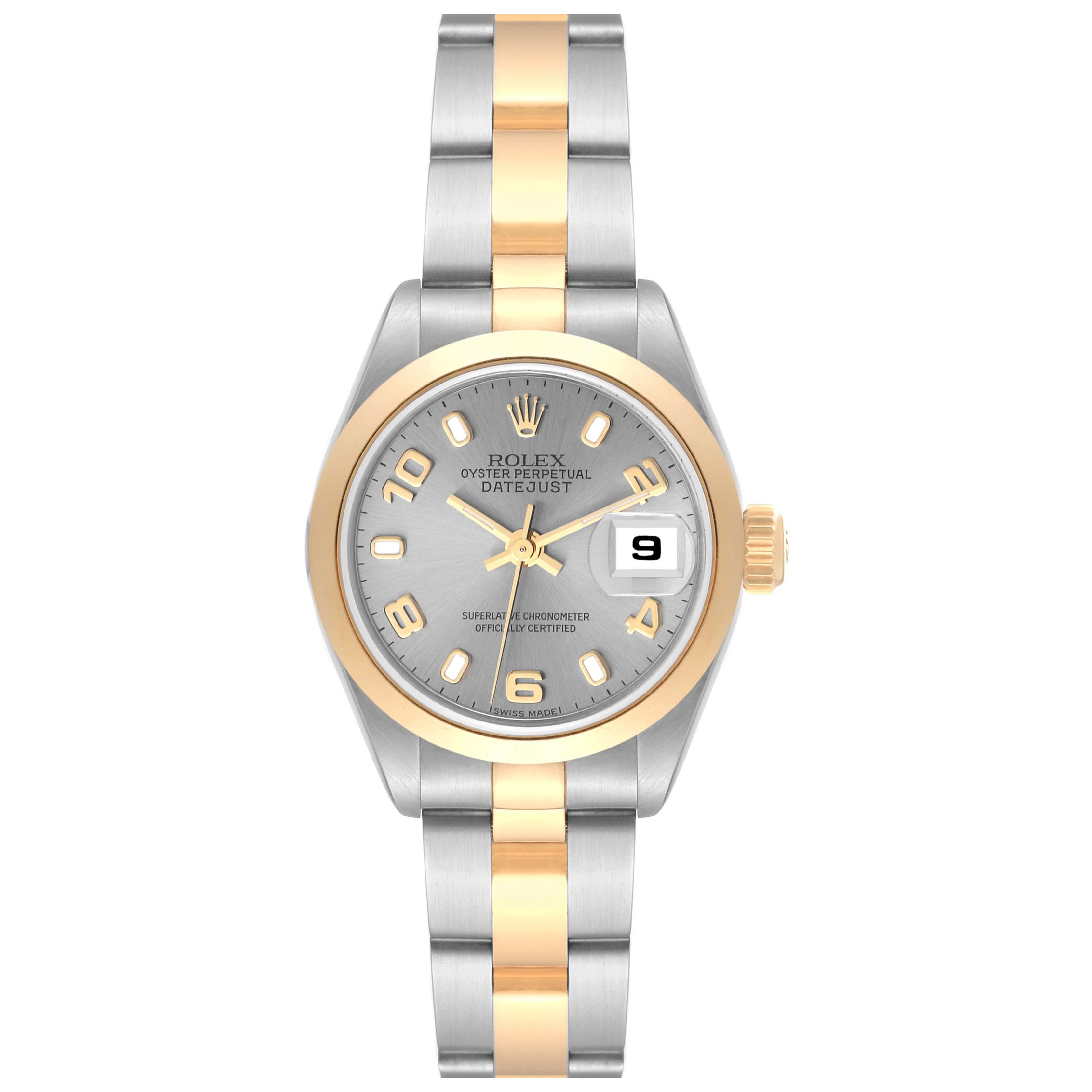 Rolex Datejust Damenuhr aus Stahl mit Gelbgold- Schiefer-Zifferblatt 69163 im Angebot