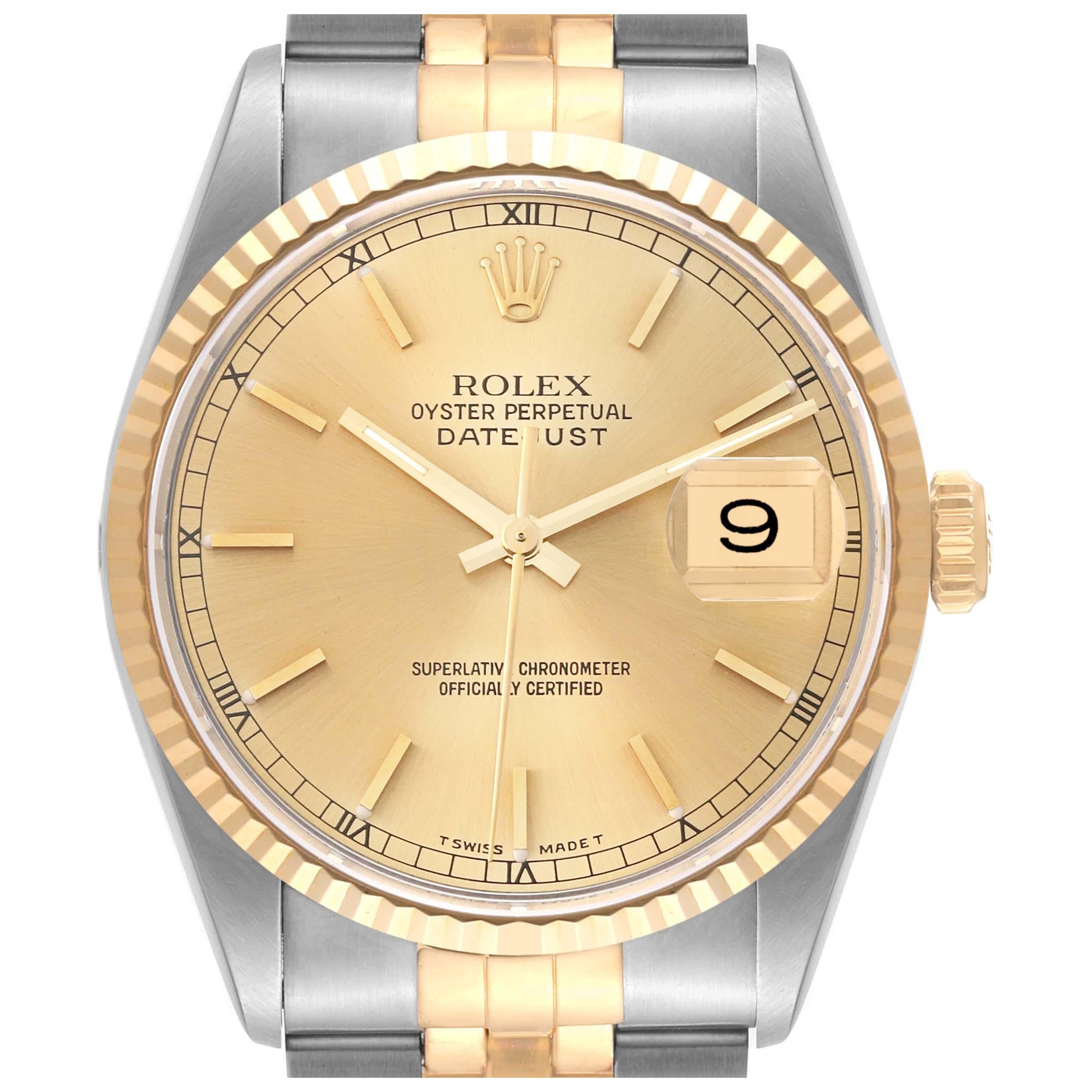 Rolex Datejust 36 Steel Yellow Gold Champagne Dial Mens Watch 16233 Box Papers For Sale