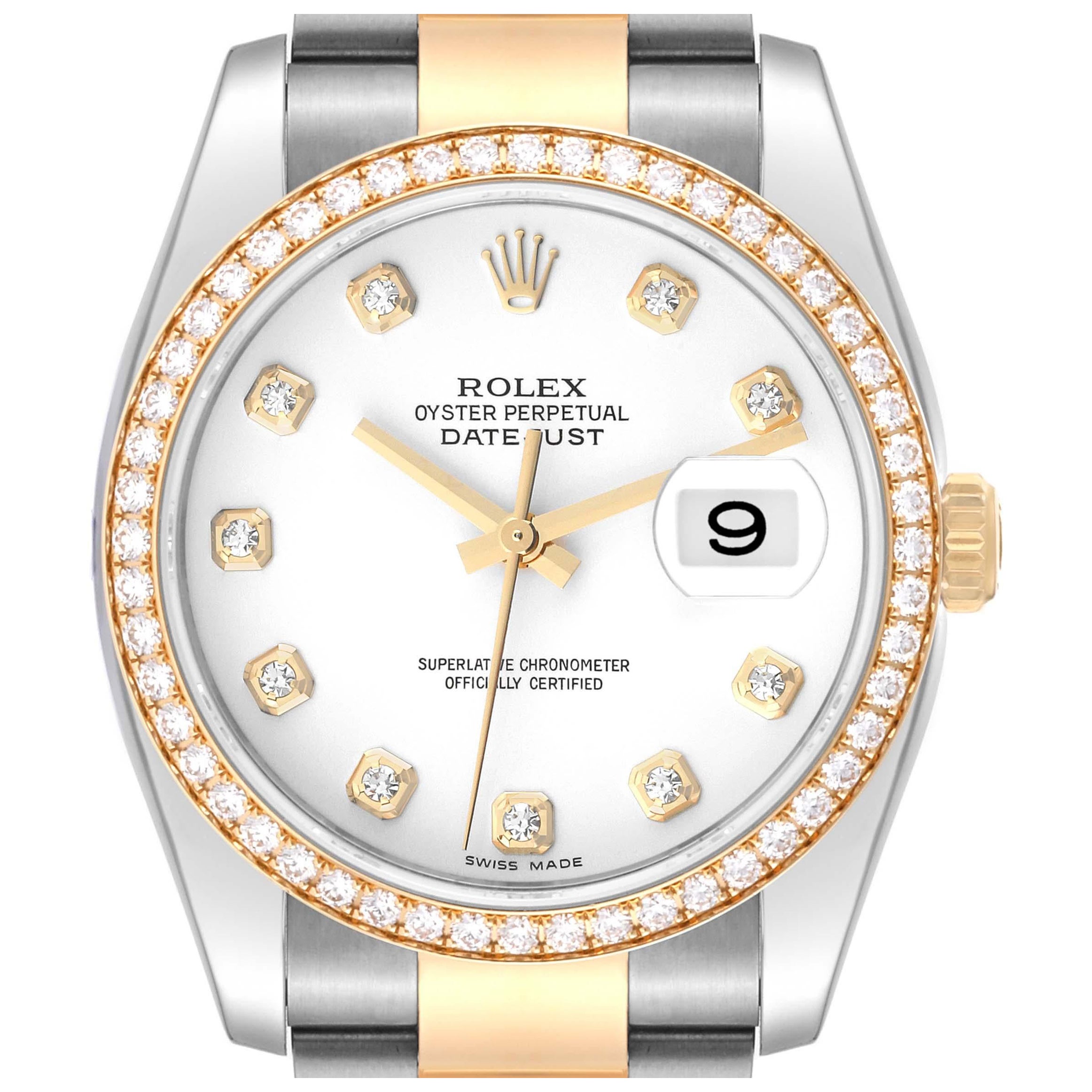 Rolex Datejust Steel Yellow Gold Diamond Mens Watch 116243 Box Card For Sale