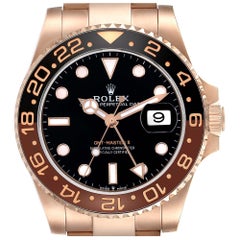 Rolex GMT Master II Black Brown Root Beer Rose Gold Mens Watch 126715 Box Card