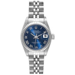 Rolex Datejust Steel White Gold Blue Dial Ladies Watch 69174 Box Papers