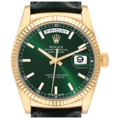 Rolex President Day-Date Yellow Gold Green Dial Mens Watch 118138