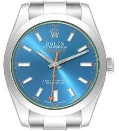 Used Rolex Milgauss Blue Dial Green Crystal Steel Mens Watch 116400GV Box Card