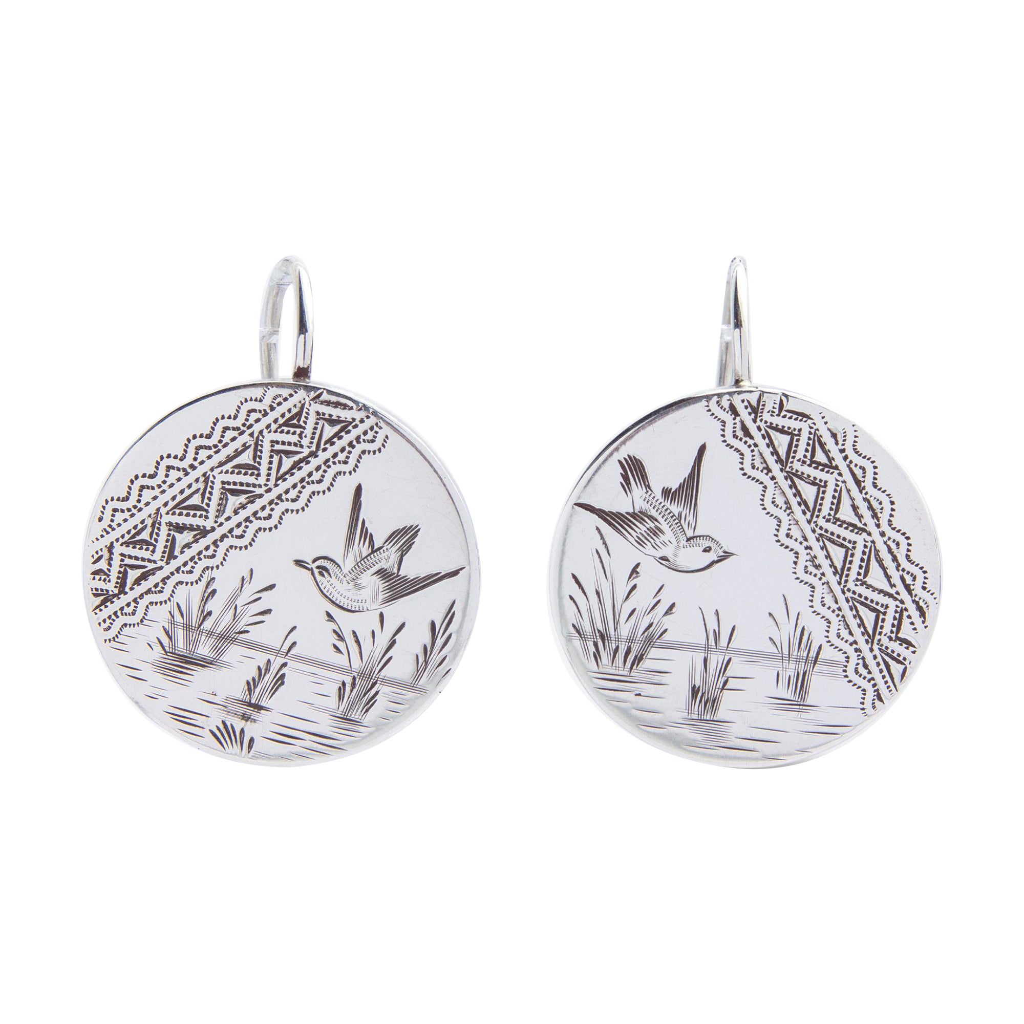 Pair of Sterling Silver Aesthetic Movement Earrings For Sale