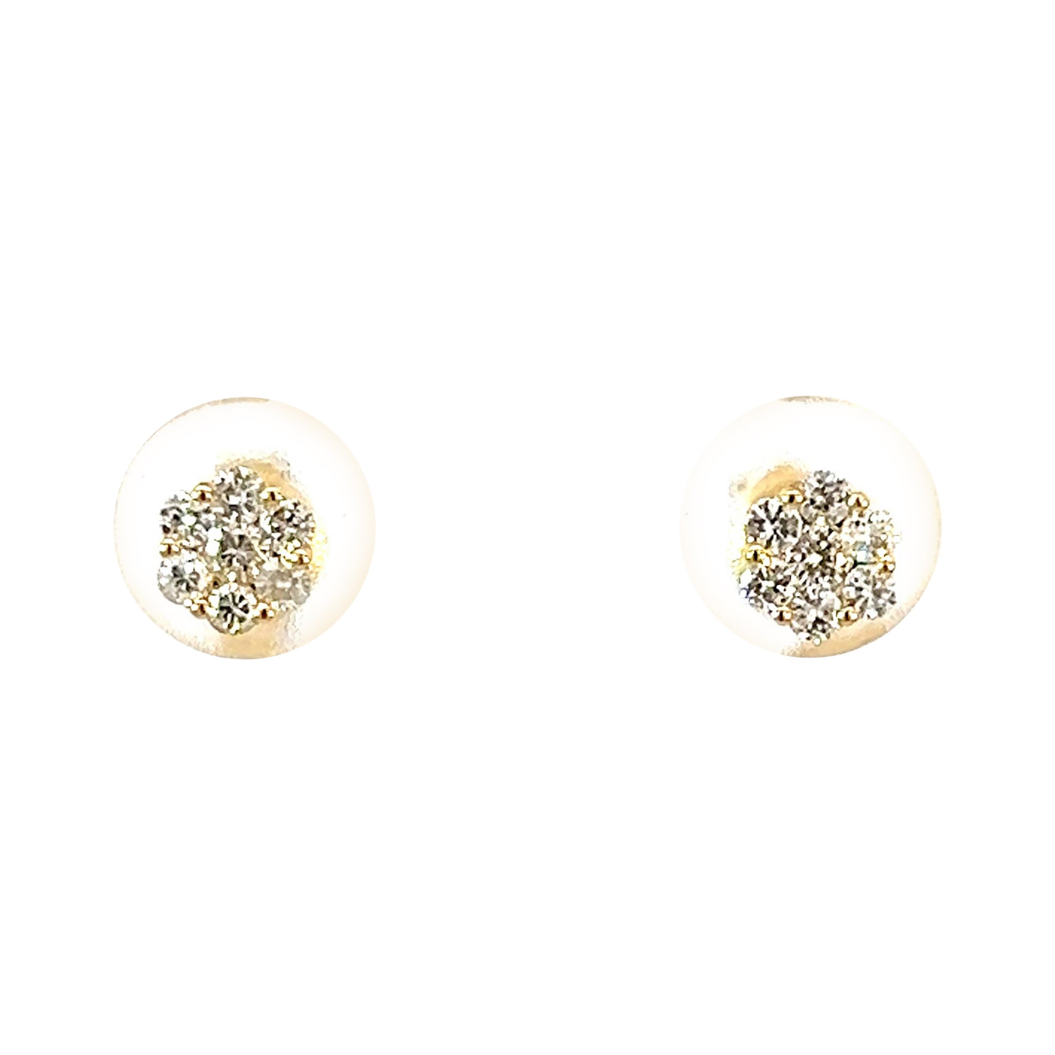 14k Yellow Gold Minimalist .28 Carat Diamond Cluster Earring Stud For Sale