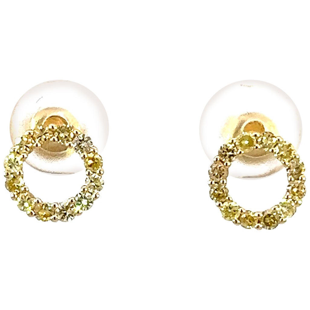 14k Yellow Gold Multi Fancy Vivid Yellow .48 Carat Diamond Round Earring Stud For Sale