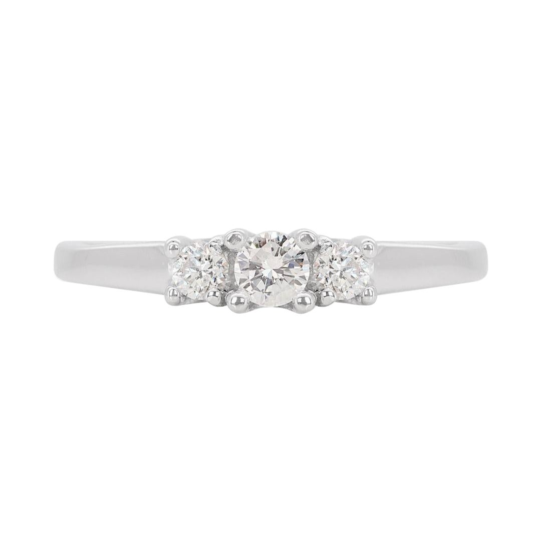Exquisite 14K White Gold Ring with 0.22ct 3-stone Natural Diamonds
