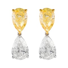 Alexander Beverly Hills, boucles d'oreilles en diamants jaunes et blancs intenses fantaisie 18,15 carats certifiés GIA