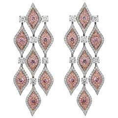 Natural Pink Diamond Platinum Chandelier Earrings 5