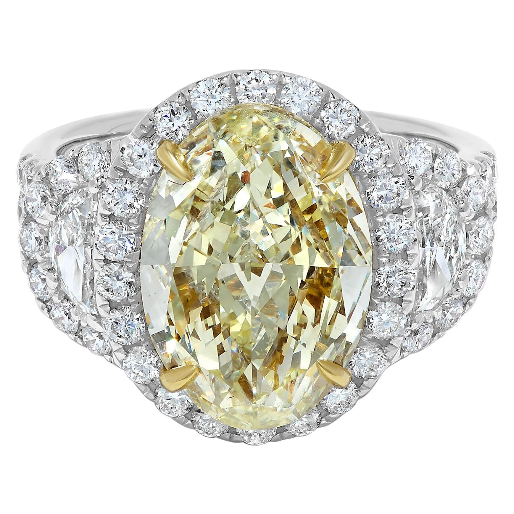 GIA Certified Natural Yellow Oval Diamond 6.38 Carat TW Gold Cocktail Ring For Sale