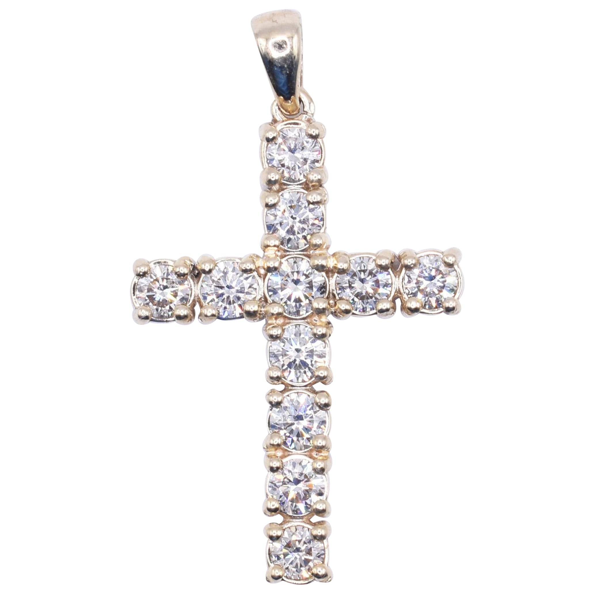18k Yellow Gold & Diamond Cross Pendant For Sale