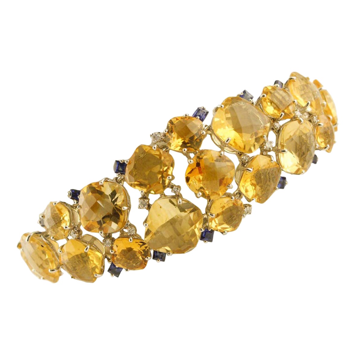 Topazs, Sapphires, Diamonds, 14 Karat White Gold Retrò Bracelet. For Sale