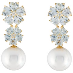 Nina Zhou Aigue-marine Diamant Blossom 12-13mm Pendants d'oreilles convertibles en perles