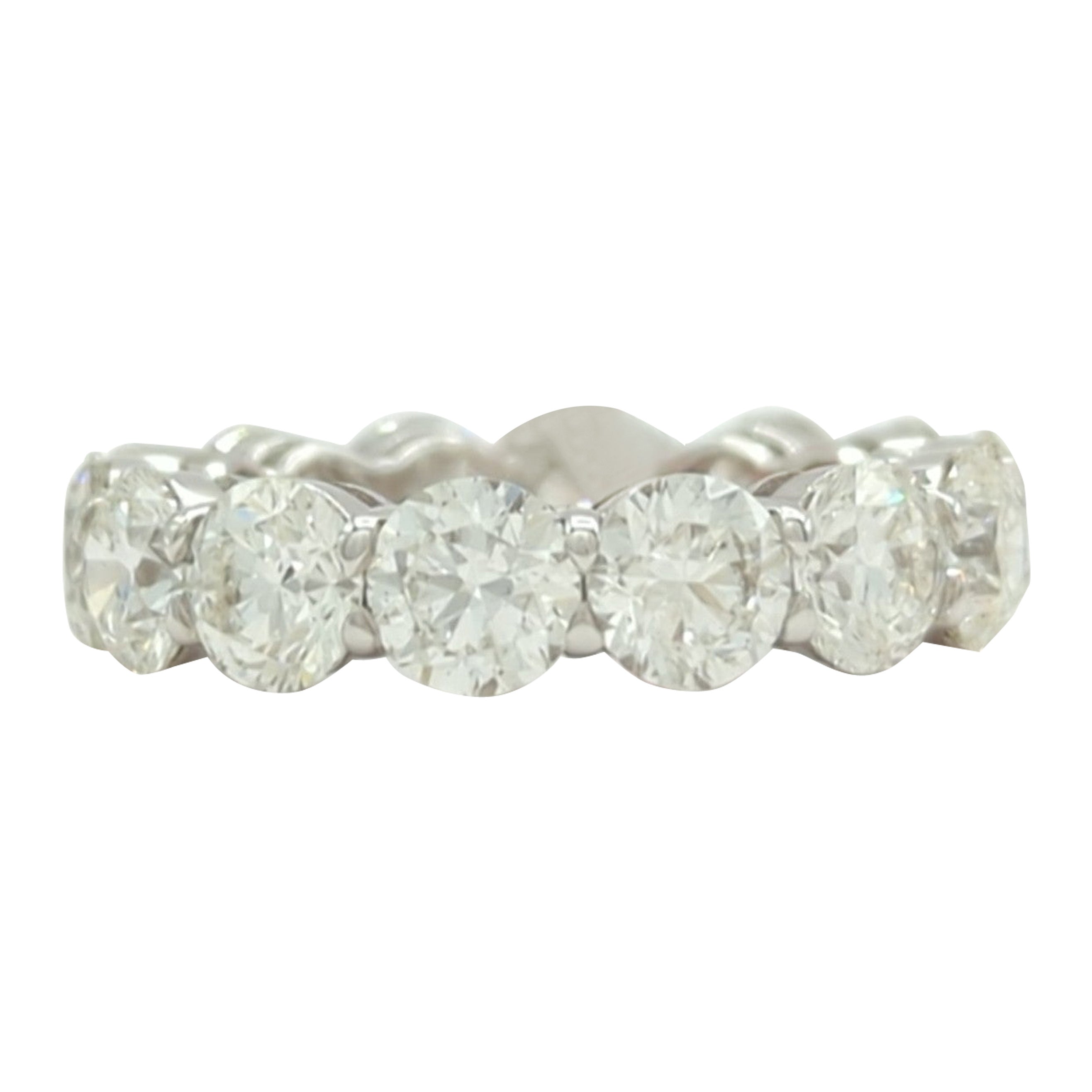 GIA 7 Carat White Diamond Round Eternity Band Ring in 18K White Gold