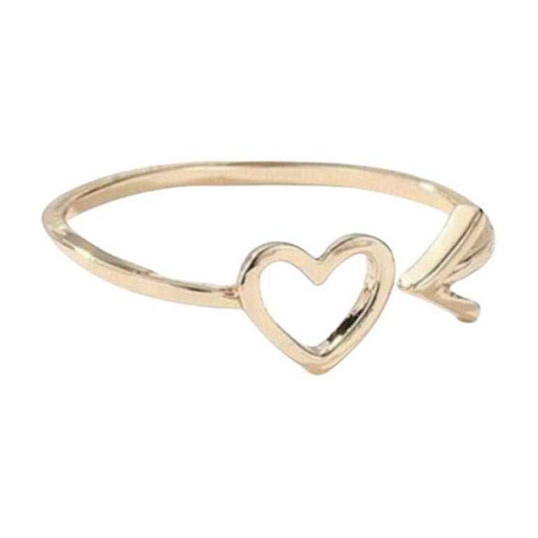 14k Solid Gold Dainty Heart Arrow Stacking Statement Adjustable Valentines Rings