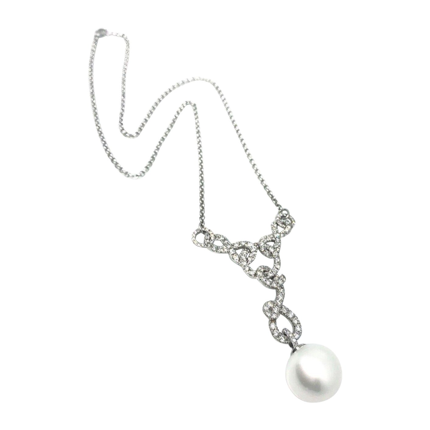 South Sea Pearl and Diamond Necklace Pendant in 18k White Gold For Sale