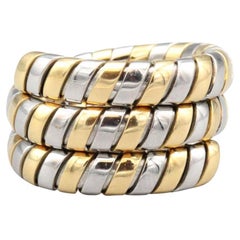 Retro Bulgari Tubogas Steel and 18k Gold Flexible Snake Ring Size 6